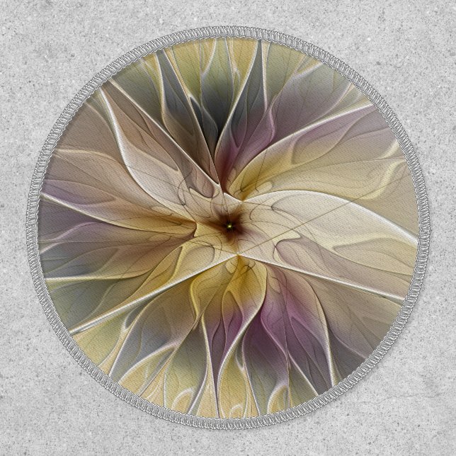 Floral Fantasy Gold Aubergine Abstract Fractal Art Patch (Front)