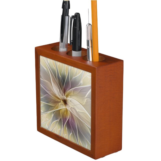 Floral Fantasy Gold Aubergine Abstract Fractal Art Pencil Holder (In Situ)