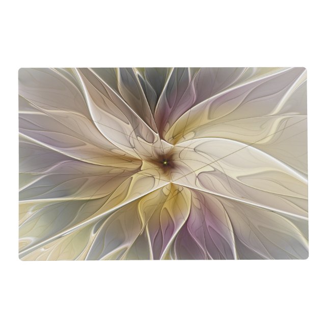 Floral Fantasy Gold Aubergine Abstract Fractal Art Placemat (Front)