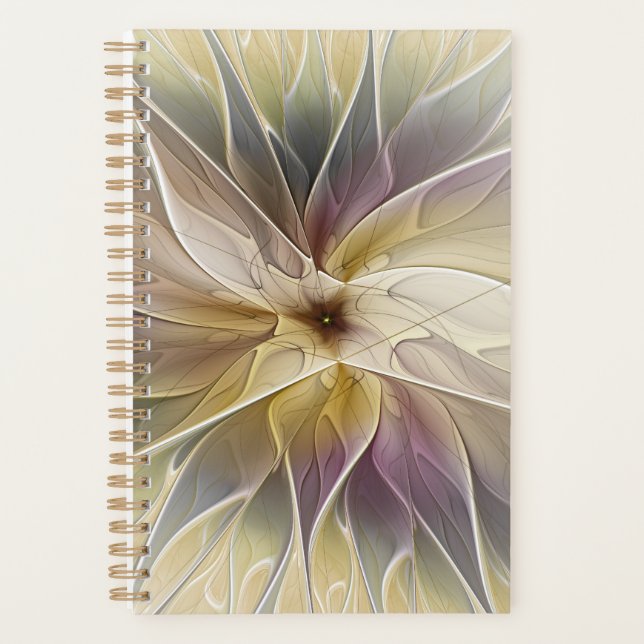 Floral Fantasy Gold Aubergine Abstract Fractal Art Planner (Front)