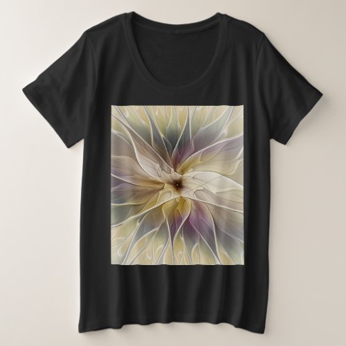Floral Fantasy Gold Aubergine Abstract Fractal Art Plus Size T_Shirt
