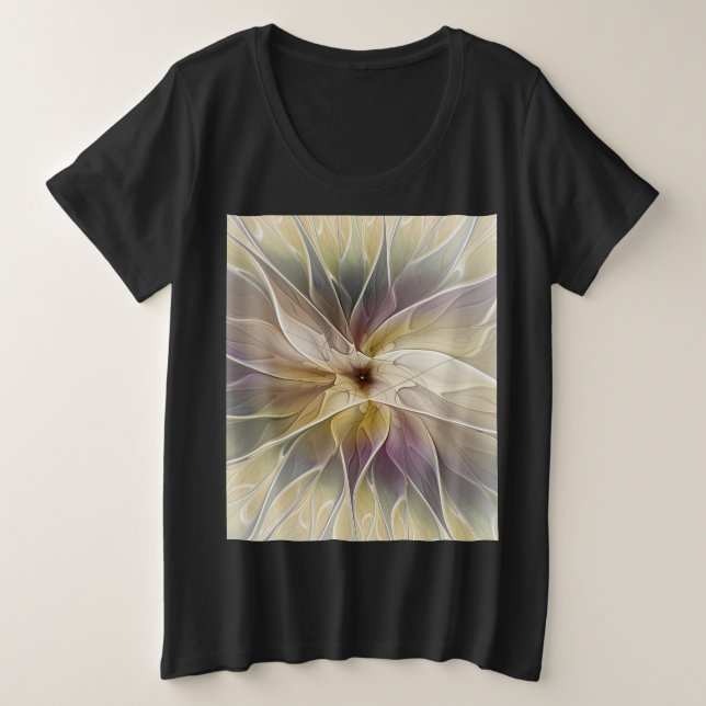 Floral Fantasy Gold Aubergine Abstract Fractal Art Plus Size T-Shirt (Design Front)