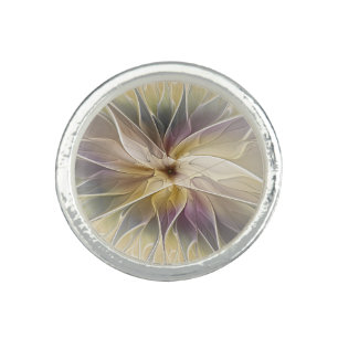 Floral Fantasy Gold Aubergine Abstract Fractal Art Ring