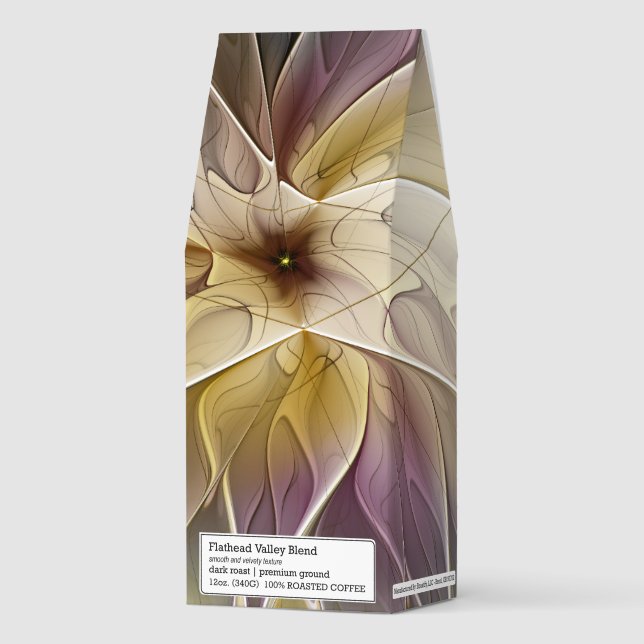 Floral Fantasy Gold Aubergine Abstract Fractal Art Roasted Coffee (Front)