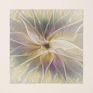Floral Fantasy Gold Aubergine Abstract Fractal Art Scarf