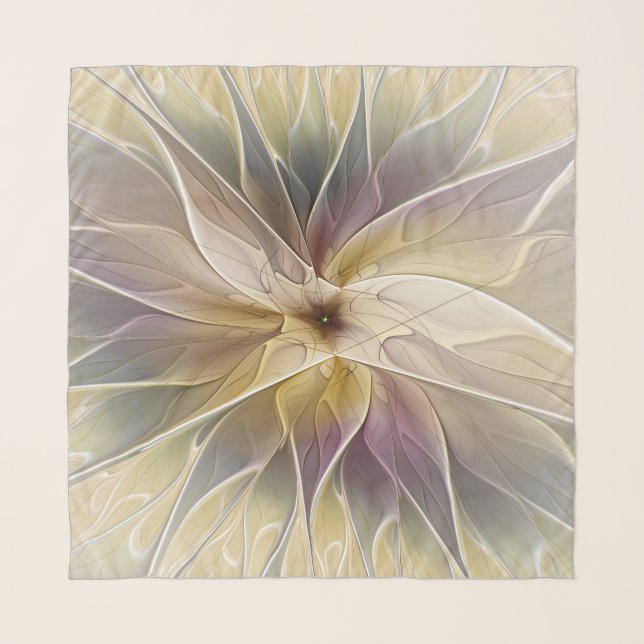 Floral Fantasy Gold Aubergine Abstract Fractal Art Scarf (Front)