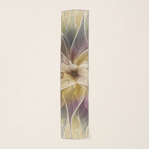 Floral Fantasy Gold Aubergine Abstract Fractal Art Scarf