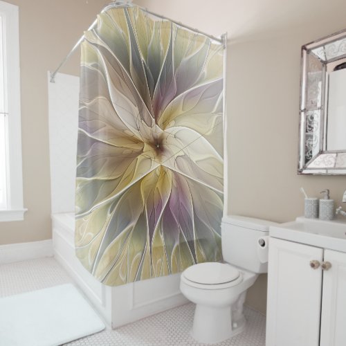 Floral Fantasy Gold Aubergine Abstract Fractal Art Shower Curtain