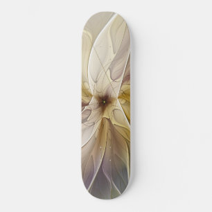 Floral Fantasy Gold Aubergine Abstract Fractal Art Skateboard Deck
