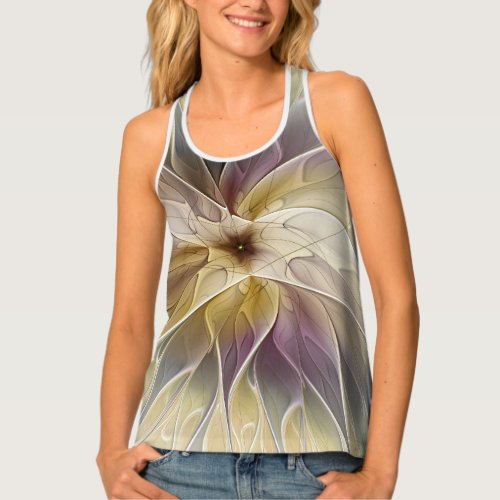 Floral Fantasy Gold Aubergine Abstract Fractal Art Tank Top