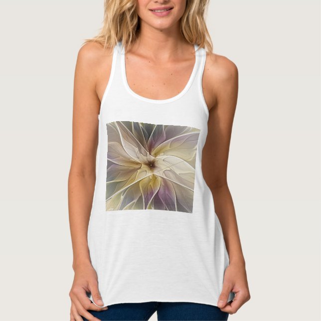 Floral Fantasy Gold Aubergine Abstract Fractal Art Tank Top (Front)