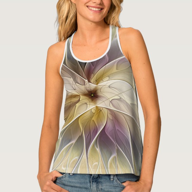 Floral Fantasy Gold Aubergine Abstract Fractal Art Tank Top (Front)