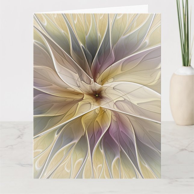 Floral Fantasy Gold Aubergine Abstract Fractal Art Thank You Card (Front)