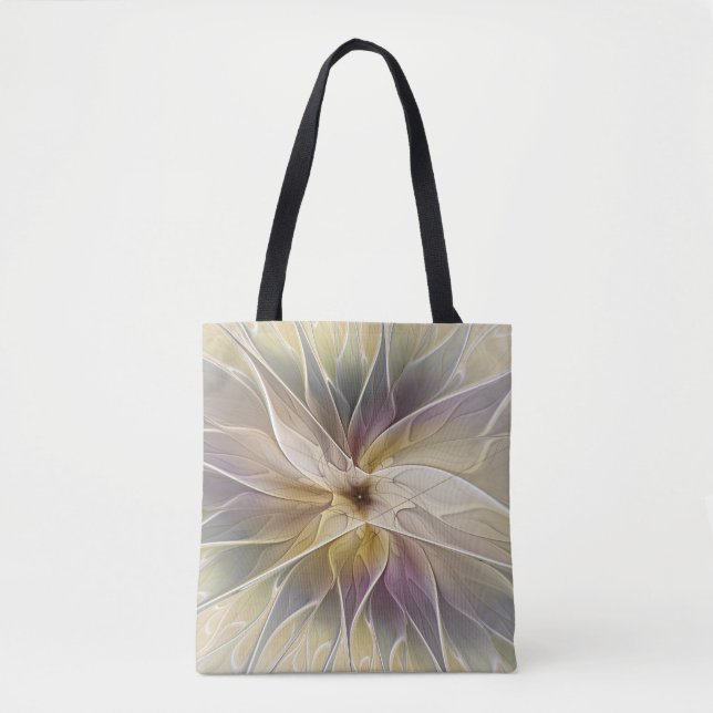 Floral Fantasy Gold Aubergine Abstract Fractal Art Tote Bag (Front)