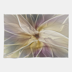 Floral Fantasy Gold Aubergine Abstract Fractal Art Towel