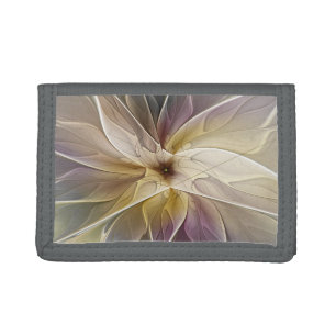 Floral Fantasy Gold Aubergine Abstract Fractal Art Tri-fold Wallet