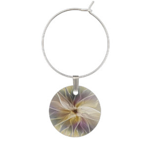Floral Fantasy Gold Aubergine Abstract Fractal Art Wine Charm