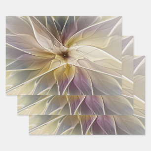 Floral Fantasy Gold Aubergine Abstract Fractal Art Wrapping Paper Sheets