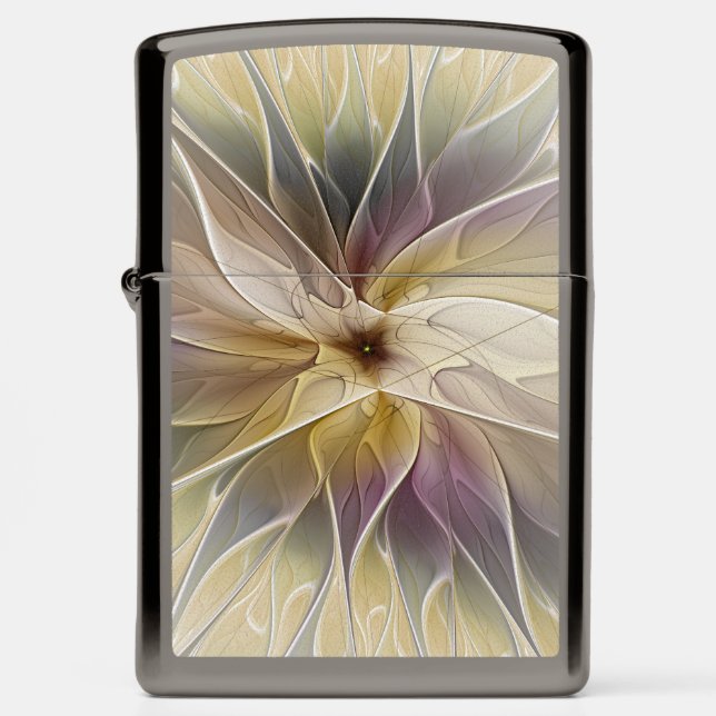 Floral Fantasy Gold Aubergine Abstract Fractal Art Zippo Lighter (Front)