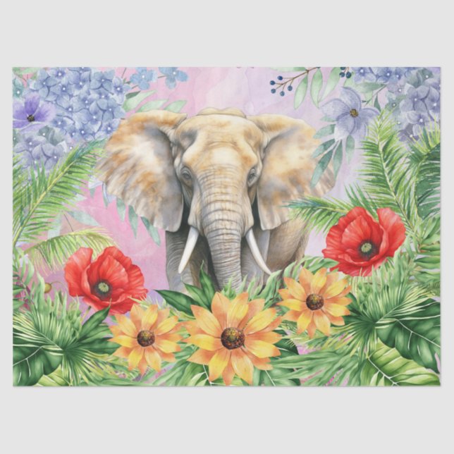 Floral Fantasy Jungle Elephant Decoupage  Tissue Paper (Front)