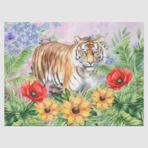 Floral Fantasy Jungle Tiger Decoupage Tissue Paper
