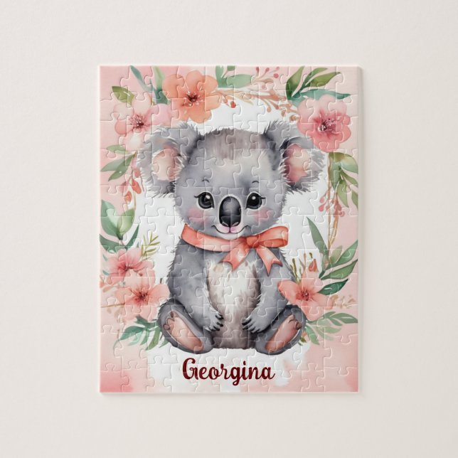 Floral Fantasy Koala Personalized Kids Jigsaw Puzzle (Vertical)