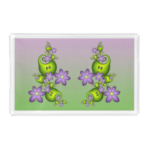 Floral Fantasy Lilac Flowers Green Shapes Fractal Acrylic Tray