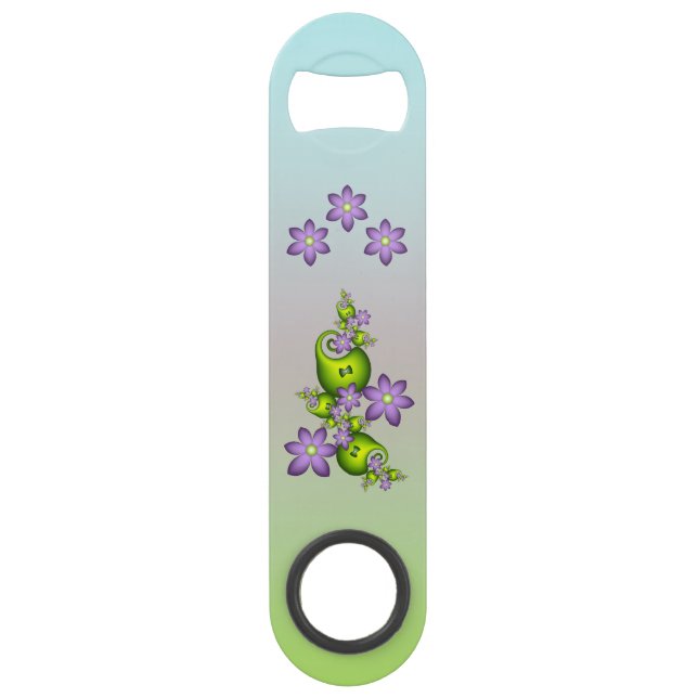 Floral Fantasy Lilac Flowers Green Shapes Fractal Bar Key (Front)