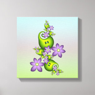 Floral Fantasy Lilac Flowers Green Shapes Fractal Canvas Print