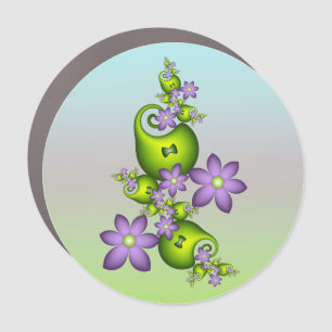 Floral Fantasy Lilac Flowers Green Shapes Fractal Car Magnet