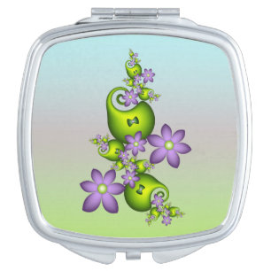 Floral Fantasy Lilac Flowers Green Shapes Fractal Compact Mirror