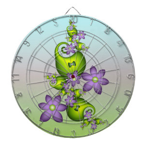Floral Fantasy Lilac Flowers Green Shapes Fractal Dart Board