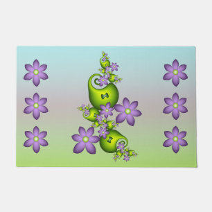 Floral Fantasy Lilac Flowers Green Shapes Fractal Doormat