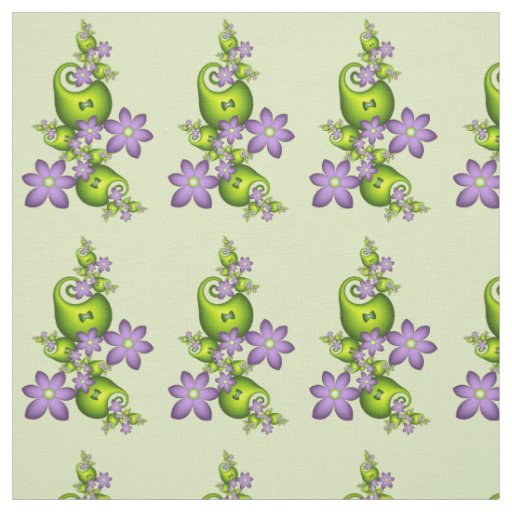 Floral Fantasy Lilac Flowers Green Shapes Fractal Fabric