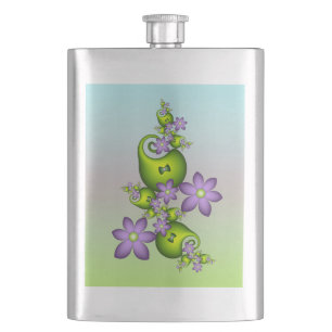 Floral Fantasy Lilac Flowers Green Shapes Fractal Flask