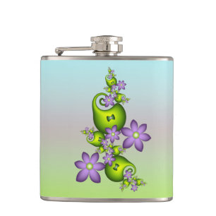 Floral Fantasy Lilac Flowers Green Shapes Fractal Flask