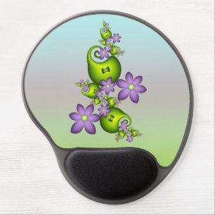 Floral Fantasy Lilac Flowers Green Shapes Fractal Gel Mouse Pad