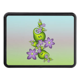 Floral Fantasy Lilac Flowers Green Shapes Fractal Hitch Cover