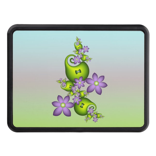 Floral Fantasy Lilac Flowers Green Shapes Fractal Hitch Cover (Front)