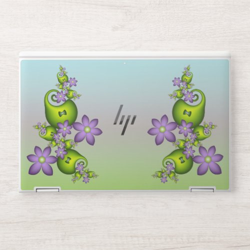 Floral Fantasy Lilac Flowers Green Shapes Fractal HP Laptop Skin
