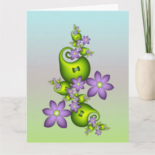 Floral Fantasy Lilac Flowers Green Shapes Fractal Letterpress Thank You Card