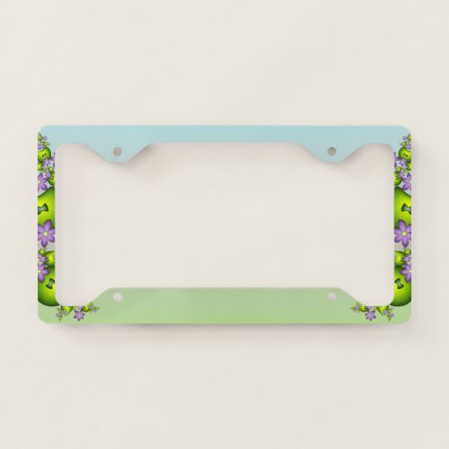 Floral Fantasy Lilac Flowers Green Shapes Fractal License Plate Frame