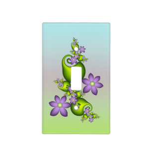 Floral Fantasy Lilac Flowers Green Shapes Fractal Light Switch Cover
