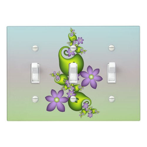 Floral Fantasy Lilac Flowers Green Shapes Fractal Light Switch Cover
