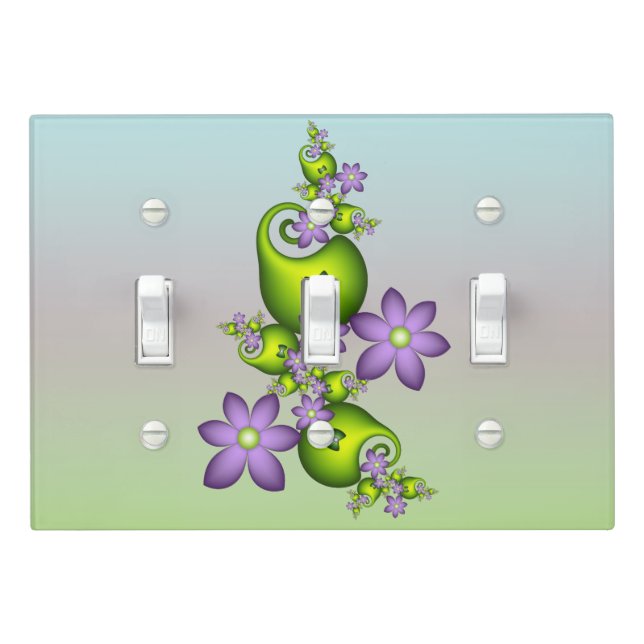 Floral Fantasy Lilac Flowers Green Shapes Fractal Light Switch Cover (In Situ)