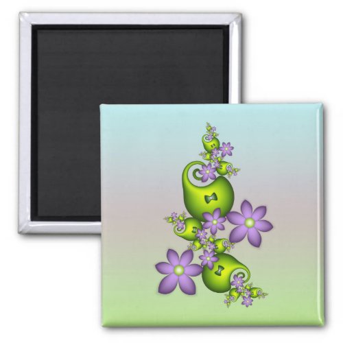 Floral Fantasy Lilac Flowers Green Shapes Fractal Magnet