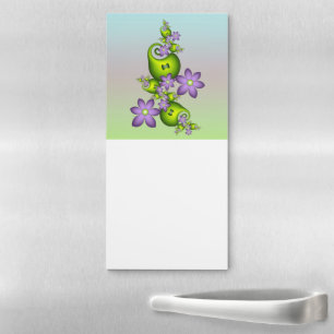 Floral Fantasy Lilac Flowers Green Shapes Fractal Magnetic Notepad