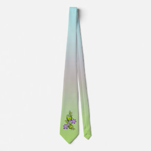Floral Fantasy Lilac Flowers Green Shapes Fractal Neck Tie
