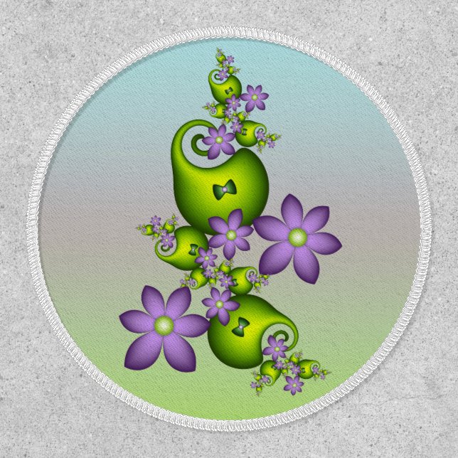 Floral Fantasy Lilac Flowers Green Shapes Fractal Patch (Front)