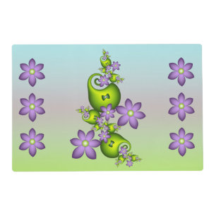 Floral Fantasy Lilac Flowers Green Shapes Fractal Placemat